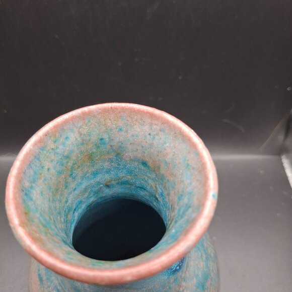 Handcrafted Blue & Pink Drip Glazed Ceramic Vase Signed - Picture 5 of 6